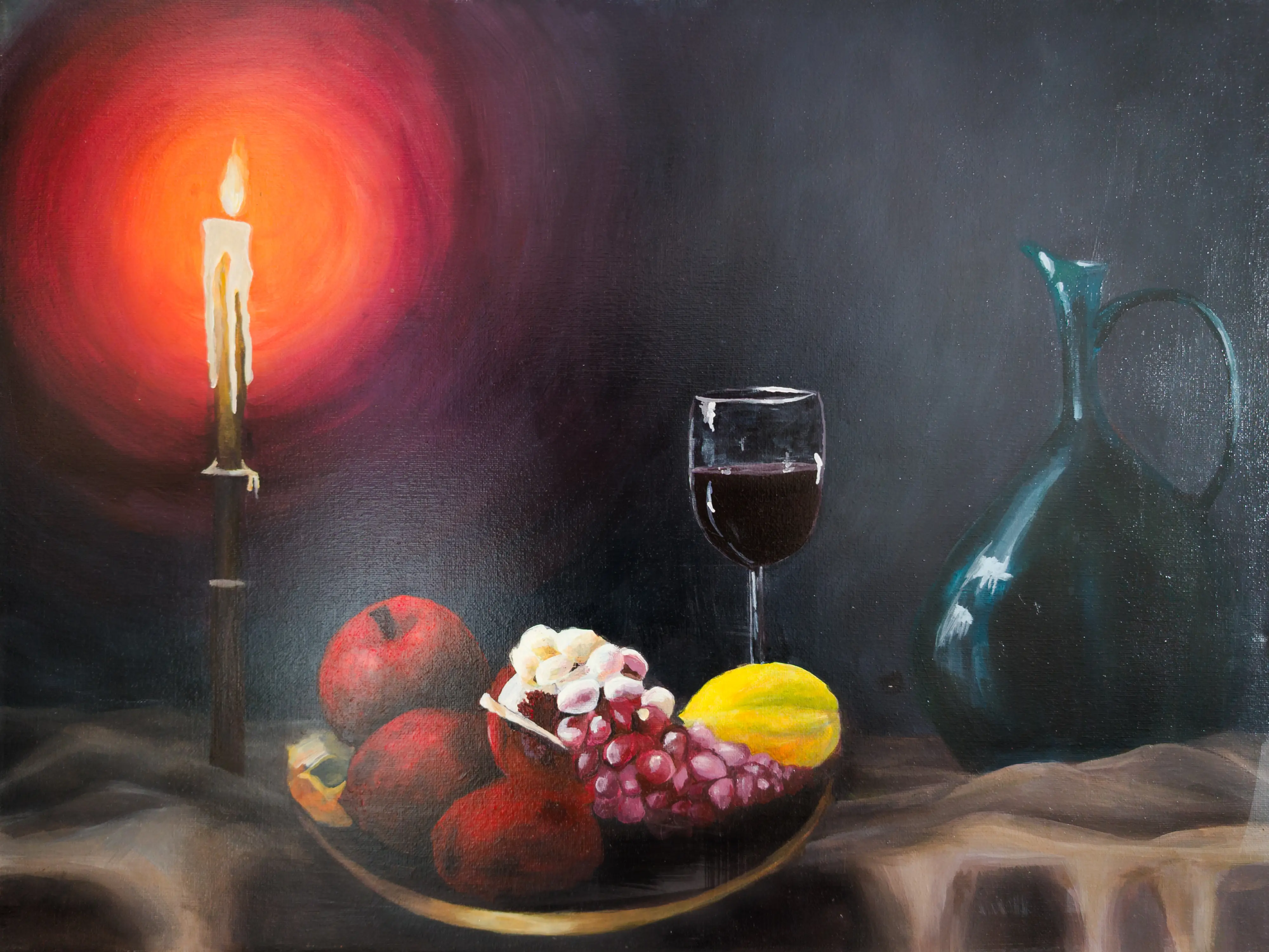 In Lux Aeterna, the artist conjures a quiet requiem of warmth amidst shadow—a still life meditation where light becomes memory.